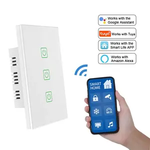 Home Tuya Smart Life 3 Way Wifi Smart Glass Panel Touch Wall Light Switch