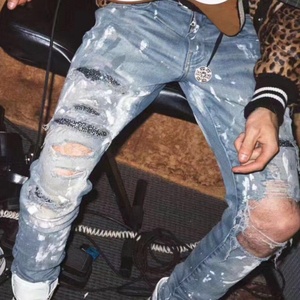 2019 Wholesale Custom <b>g</b> <b>String</b> Spray Jersey With Jeans Skinny Ripped With Rhinestone <b>Mens</b> Denim Jeans Pants <b>Men</b> Hecho En China - Product Image 3