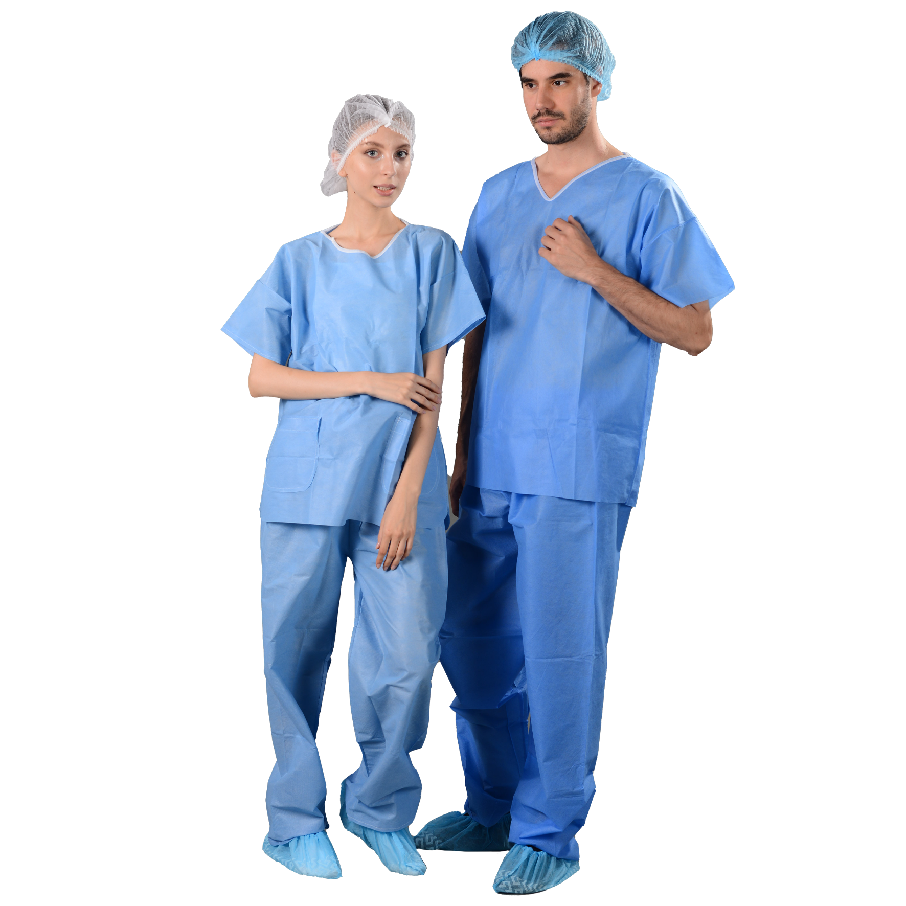 Одноразовые нетканые наборы для медсестер, медицинская униформа, больничный скраб с коротким рукавом