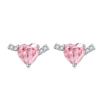 Ensemble de bijoux pour femme, cadeau de mariage, de fiançailles ou d'anniversaire, boucles d'oreilles tendance en argent sterling avec double zircon en forme de cœur rose, faites à la main