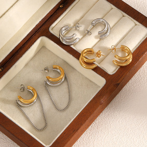 Geometric Tassel <b>Chain</b> <b>Titanium</b> Steel Stud Earrings For Women Elegant Color Block Design Gift Fashion Dangle Earrings - Product Image 1