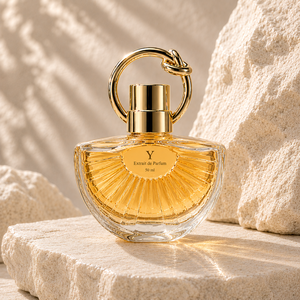 Elegant Semi Circular Ribbed Clear Glass Golden Loop Decorated 50ml Perfume <b>Bottle</b> - Product Image 4
