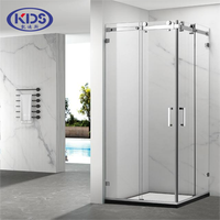Cabine de douche d'angle sans cadre sur mesure avec double porte coulissante, en verre trempé moderne, pour salle de bain de luxe