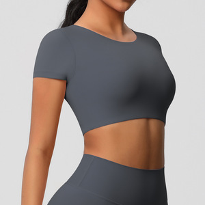 <span class=keywords><strong>Top</strong></span> de Yoga de manga corta Sexy de verano para <span class=keywords><strong>Mujer</strong></span>, camiseta recortada de entrenamiento ajustada, Tops cortos Para <span class=keywords><strong>Mujer</strong></span>, para <span class=keywords><strong>Mujer</strong></span> Tops, gimnasio - Product Image 2