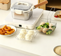 Ensemble de poêles à frire carrées à fond plat en acier inoxydable 316 avec poignée en bois amovible, idéales pour le camping, avec panier à friture et grille de cuisson vapeur