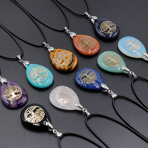Women Christmas Gift Crystal Pendant Necklace Energy Healing Natural Stone Life Tree Teardrop <b>Chakra</b> Pendant Necklace - Product Image 6
