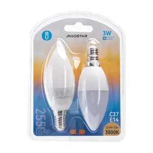 Bombilla LED C37 E14 3W - Paquete de 2, bajo consumo, luz cálida, ideal para iluminación decorativa y de ambientes. - Product Image 2