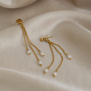 Pendientes <span class=keywords><strong>de</strong></span> Perlas <span class=keywords><strong>de</strong></span> Agua Dulce con Borlas, Diseño Minimalista <span class=keywords><strong>de</strong></span> Acero Inoxidable para Mujer, Moda Simple, Elegante y Chic - Product Image 4