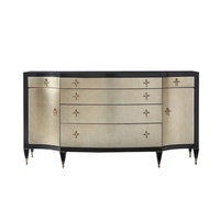 Commode en chêne massif de style américain moderne de luxe, coiffeuse argentée avec matériau en acier inoxydable pour salon et chambre à coucher