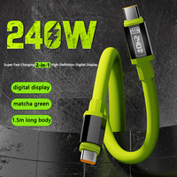 Câble de charge Type-C vers Type-C 240W avec affichage LED, chargeur rapide 6A, pour ordinateur portable et téléphone portable, blindage tressé, silicone, cuivre pur