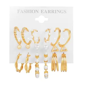 Meilleure vente boucles d'oreilles en forme de C Creative Vintage perle anneaux neuf pièces boucles d'oreilles ensemble à la mode femmes alliage boucles d'oreilles C00174