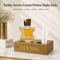 Présentoir de Comptoir Pliable en Acrylique Doré Brossé Écologique pour Parfum, avec Double Emplacement Encastré, pour Bouteille Unique Sculpturale