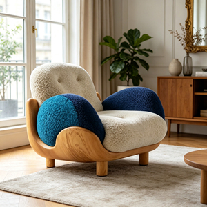 Sillón de Estilo Nórdico con Tapizado de Tela Tipo Peluche y Estructura de Madera Maciza, Sillón Acolchado con Brazos Tapizados para Sala de Estar o Dormitorio - Product Image 6