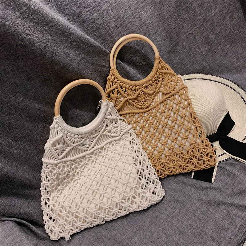 Hot Sale Macrame Handgemaakte Portemonnee Tote Gehaakte Strandnettas