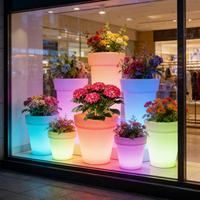 Pot Bunga LED Tahan Air, Lampu Taman Luar Ruangan, Pot Tanaman Bercahaya, Plastik, RGB, Dapat Diisi Ulang, Lampu LED Ajaib