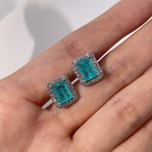 Tianyu Gems Women's Classic Luxury <b>Stud</b> <b>Earrings</b> with Green Emerald-Cut Cubic Zircon Gold-Plated Brass - Product Image 3