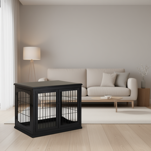 Moderna jaula negra de doble puerta para perros, mueble de madera para mascotas pequeñas, casa para mascotas de interior. - Product Image 2