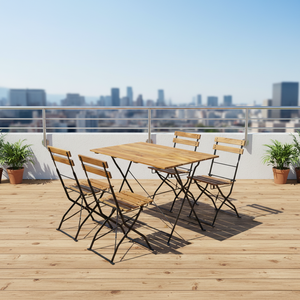 Ensemble de table et chaises pliantes en bois traditionnelles, légères, portables et confortables, 5 pièces, pour hôtel et villa - Product Image 5
