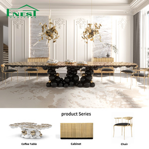 <span class=keywords><strong>Mesa</strong></span> de Comedor de Diseño Italiano de Lujo con Base Ovalada de Burbujas, Tablero de Latón Dorado de Lujo para Decoración de Villas, Mansiones y Restaurantes de Alta Gama - Product Image 4