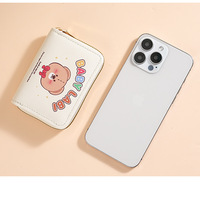 Nouveau porte-cartes zippé pour femme, style mignon, avec plusieurs emplacements pour cartes, étui pour cartes d'identité et bancaires, porte-monnaie dessin animé avec fonction antivol et doublure en PU