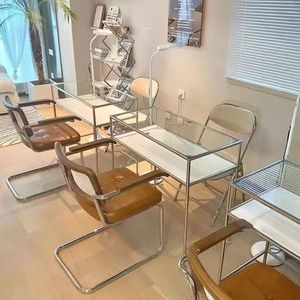 Table de manucure haut de gamme design moderne et luxueux avec chaise, structure en acier inoxydable - Product Image 1