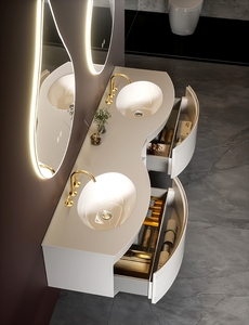 Mueble de baño de acero inoxidable de diseño moderno, tocadores de inodoro impermeables con lavabo de cerámica y espejo enmarcado para villas - Product Image 4