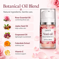 Huile Essentielle OEM Hygiène Intime Soin Rose Raffermissante Éclaircissante Anti-Taches Foncées Équilibre du pH Huile Vaginale Yoni pour Femme