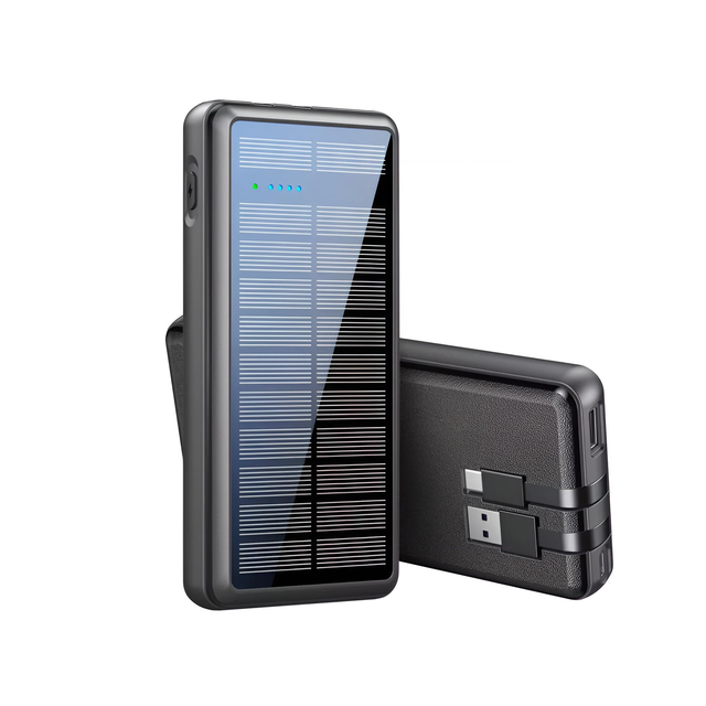 High Capacity Portable 20000mah Solar Power Bank with Fast Charger and 2 Cables LI-Polymer Battery for Mobile Phone