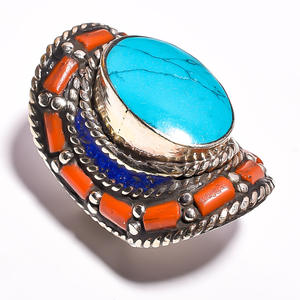 แหวนพลอยปะการังเทอร์ควอยส์ธรรมชาติแหวนโบราณทิเบตเงินเครื่องประดับขายส่งแหวนแฟชั่นผู้หญิงและเด็กผู้หญิง supplie - Product Image 4