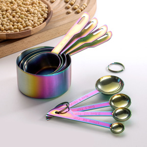 Coffee bean <b>spoon</b>, stainless steel <b>measuring</b> <b>spoon</b> and cup 4-piece set with graduated <b>spoon</b>, seasoning <b>measuring</b> <b>spoon</b>, gold - Product Image 4