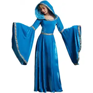 Trajes de Halloween feminino retrô europeu, vestido medieval, vestido de tribunal azul rosa, vestido de princesa para festa de chá, roupão feminino, 2022