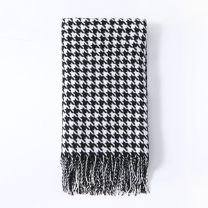 Manta de punto de lana para camas <span class=keywords><strong>con</strong></span> borla pata de gallo mantas de punto grueso sofá decoración a cuadros para el hogar - Product Image 3