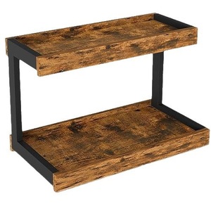 Estante de almacenamiento de doble capa de hierro y madera, organizador de cocina de 2 niveles, color marrón oscuro, para utensilios, barra de café, toallas de baño - Product Image 1
