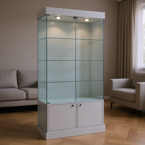 Vitrine moderne de 75 cm de large et 190 cm de haut, portes en verre trempé gris clair avec éclairage halogène, unité de rangement - Product Image 3