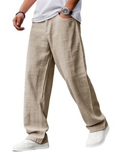 Pantalon ample en coton et lin de style japonais pour homme, grande taille, coupe décontractée, jambes larges, logo personnalisé - Product Image 3
