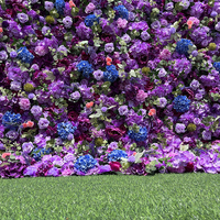 Backdrop dinding bunga mawar Hydrangea ungu biru royal 5D populer, gulungan, bunga sutra buatan untuk dekorasi pernikahan