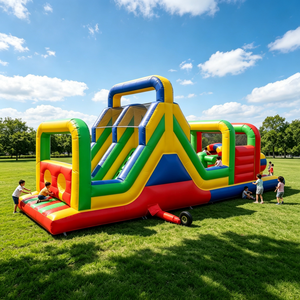 Parcours d'obstacles gonflable avec château et toboggan, taille personnalisée, pour événements sportifs pour enfants, location et vente - Product Image 3