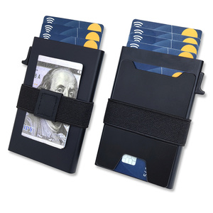 Mechanism &amp; Slim Engraved Logo Men's Expandable Capacity Aluminum Metal Case RFID Anti-Theft <strong>Pop</strong> <strong>up</strong> Credit <strong>Card</strong> Holder <strong>Wallet</strong> - Product Image 1