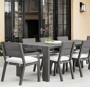 Set di mobili da giardino in alluminio di lusso in stile nordico, set di tavoli e sedie da pranzo personalizzati a 6 o 8 posti
