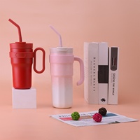 Vaso Térmico de Acero Inoxidable de Gran Capacidad con Asa, Triple Modo de Bebida: con Pajita, para Beber Directo y Boca Ancha, Aislamiento al Vacío, Taza de Viaje