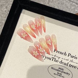 TSZS 3D Flower Summer Style Handgemachte Acryl presse auf Nagel Französische lange mandel förmige falsche Nägel für Frauen Acryl Maniküre - Product Image 5