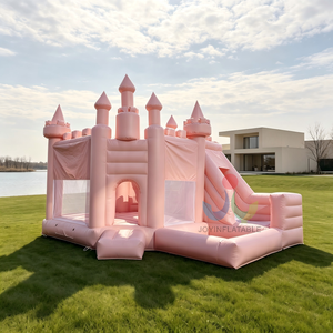 Château Gonflable Rose Sec et Humide avec Toboggan et Trampoline, Idéal pour Mariages et Fêtes, Équipement de Location pour Adultes et Enfants - Product Image 1