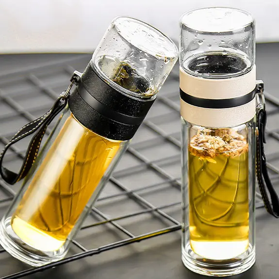 Infusore Tumbler con filtro e separatore di tè per bottiglia di acqua potabile portatile a prova di perdite di tè di vetro doppia parete bevanda di vetro