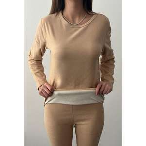 Ventes en gros d'ensembles thermiques double face beiges pour femmes - Product Image 2