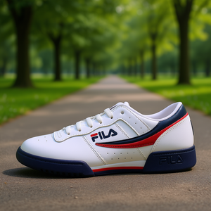 Chaussures de marche Fila pour hommes, blanches, bleu marine et rouges, avec empeigne en cuir véritable, semelle extérieure en caoutchouc et semelle intermédiaire en EVA, modèle 11F16LT150, collection Printemps - Product Image 2