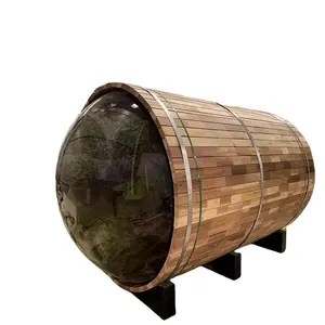 Sauna de vapor tradicional de madera para 1 a 2 personas, Sauna de barril al aire libre con estufa eléctrica, venta al por mayor de fábrica