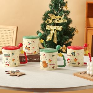 Cartoon Christmas Coffee Mug Drinkware <b>Ceramic</b> Water Tea <b>Cup</b> Cute Mug With Lid Spoon - Product Image 2
