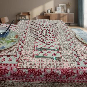 Mantel Individual Rectangular de Lona con Estampado Floral de Flores de Cerezo, Antideslizante, Ligero, Color Rojo-Verde, Estilo Clásico - Product Image 2