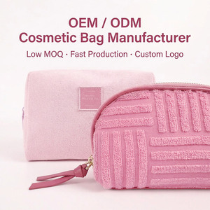 Sac à Makeup Eco Coloré Voyage Grand Jacquard Terry Rose Mignon Logo - Grande Capacité Zip - Product Image 1