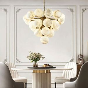 <span class=keywords><strong>Lampadario</strong></span> Moderno in Alabastro con Pendenti a Sfera Naturale Minimalisti, Luci LED per Soggiorno e Sala da Pranzo, Forma Ovale - Product Image 2
